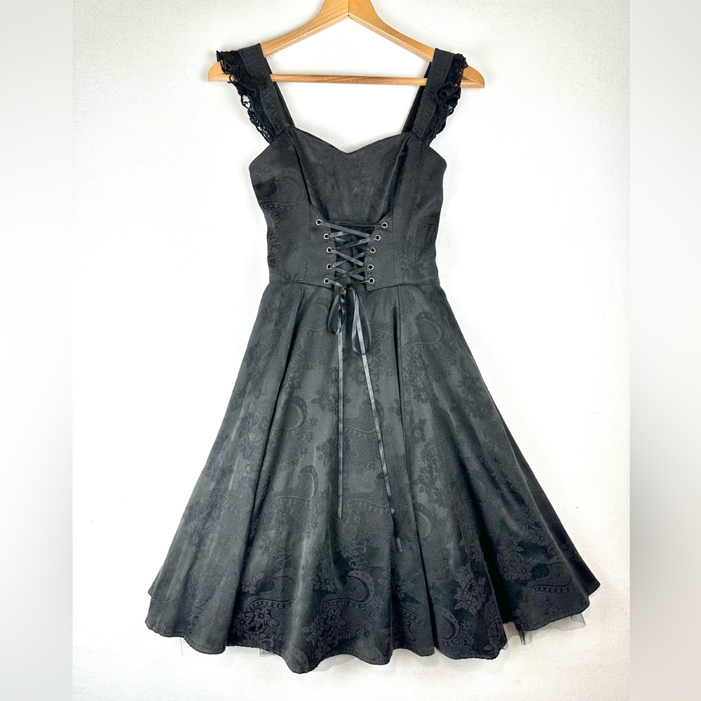 Hearts & Roses Lace-up Corset Jacquard Dress with Tulle Whimsigoth Witchy